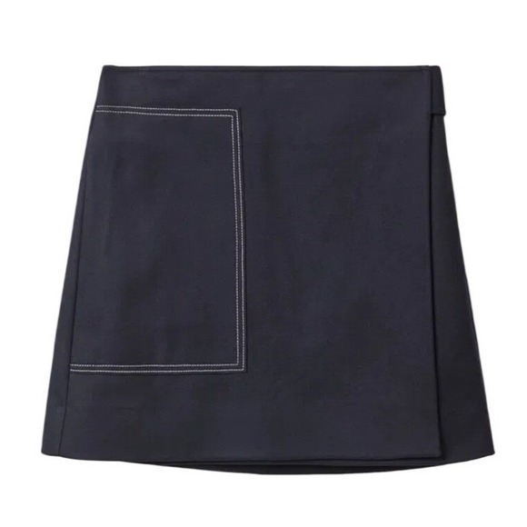 COS Dresses & Skirts - COS Short Wool Skirt Navy Blue Contrast Stitch Wrap Mod Mini Skirt EUR 36 US 6
